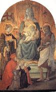 Fra Filippo Lippi The Madonna and Child Enthroned with Stephen,St John the Baptist,Francesco di Marco Datini and Four Buonomini of the Hospital of the Ceppo of Prato oil on canvas